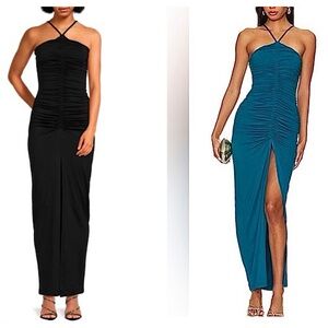 SUSANA MONACO Gathered Ruched Front Slit Dress Thin Straps Black Size Med NWT